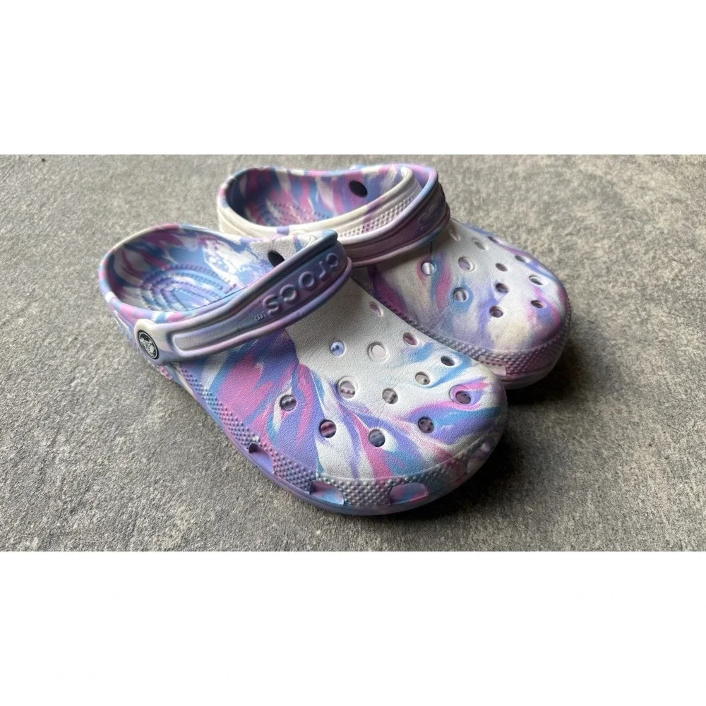 Crocs Classic Marbled Clog Kids Tie-Dye White/Pink Multi Slip-On Shoes Size J 3